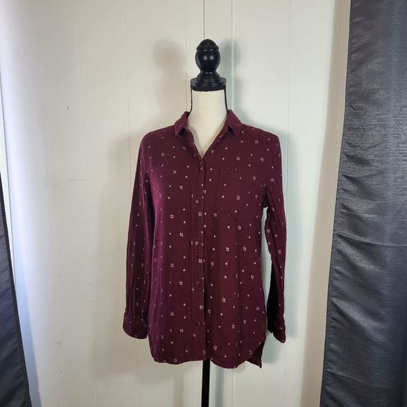 MADEWELL Burgundy Cream Classic Ex Boyfriend Shirt In Ikat Size Small - Picture 2 of 5